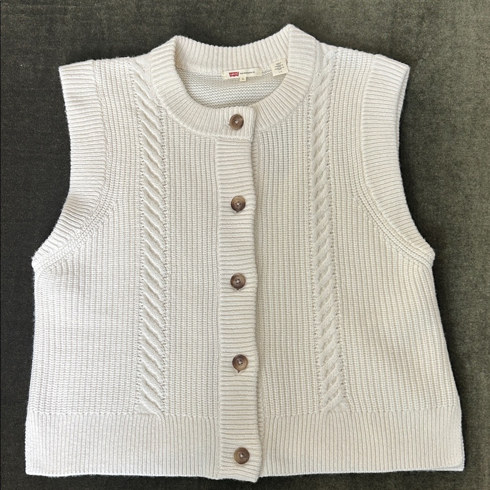 Levi's Cream Knit Button-Up Vest